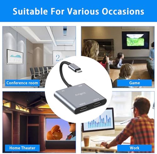 Elevate Your Setup with the Avigers USB C to Dual HDMI Adapter – 4 in 1 Multi-Display Hub for Seamless 4 K Productivity and Gaming, Features 2 HDMI Outputs, PD Charging Port, and USB 3.0 for Lightning-Fast Data Transfer – Lightweight, Portable Design for On-the-Go Professionals and Gamers