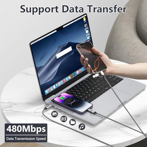 16 FT 4-in-1 USB C Charging Cable – Fast 60 W Lightning, Type C & USB A Compatibility for i Phone 15/14/13/12, Mac Book, i Pad & Samsung – Ultimate Versatile Charging & Data Transfer Solution for On-the-Go Power Users