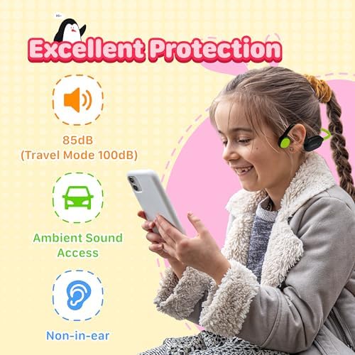 Kid-Friendly Bluetooth Earbuds with IPX5 Waterproof Protection – Lightweight Design, 85 d B Hearing Safety, Built-in Microphone, and Seamless Compatibility for Active Play and Learning