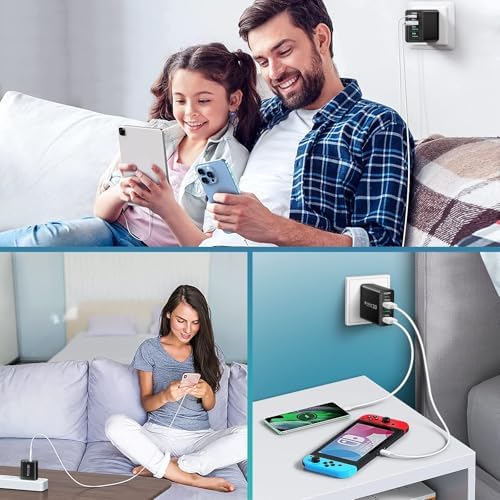 35 W USB-C Fast Charging Block 4-Pack – High-Speed 4-Port Wall Charger with PD 3.0 & Quick Charge 3.0 for i Phone 16/15/14/Pro, i Pad Pro, Samsung Galaxy, and More – Universal Compatibility for All Devices, Compact & Travel-Ready Power Adapter