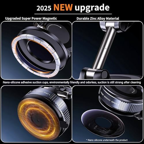 Revolutionary Magnetic Car Phone Holder for Mag Safe – 360° Adjustable Suction Cup Mount for Optimal Smartphone Positioning – Universal Compatibility for i Phone and Android – Enhance Safety and Accessibility While Driving – Perfect for Busy Lifestyles and Hands-Free Navigation