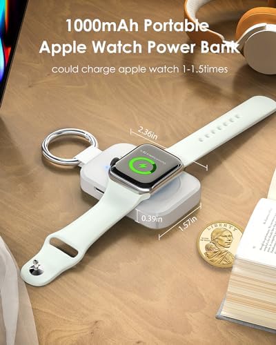 Compact Wireless Magnetic Power Bank for Apple Watch – 1000 m Ah Travel Charger with Keychain Attachment, Fast Charging for Series 10/9/8/7/6/SE/5/4/3/2/Ultra 2 – Perfect Accessory for Active Lifestyles and Professionals – Sleek Black Design for Effortless Portability
