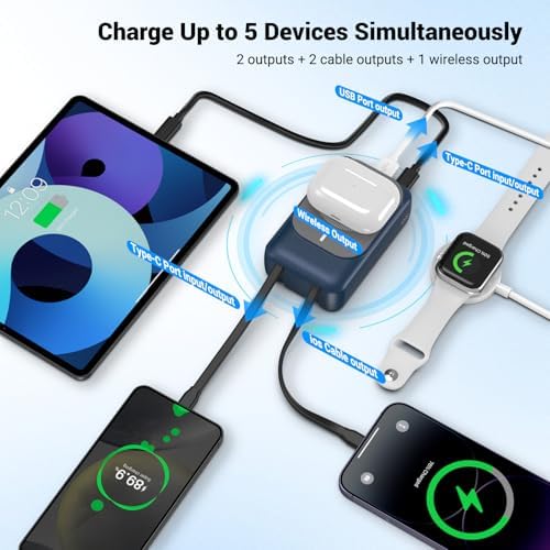 26800 m Ah Magnetic Wireless Power Bank with PD 22.5 W Fast Charging – Multi-Device Portable Charger for i Phone 16/15/14/13/12 Series – Built-in Cables, Kickstand, LED Power Indicator – Universal Compatibility for Smartphones and Tablets – Safe, Efficient Charging Solution in Sleek White Finish