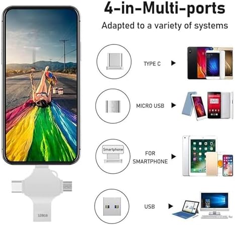 Versatile 128 GB USB C Flash Drive – 4-in-1 High-Speed Memory Stick for Seamless Data Transfer Across Smartphones, Laptops, and PCs – Compact, Durable, and Universal Compatibility for All Your Storage Needs