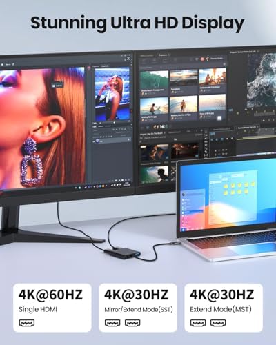 Fophmo Dual HDMI Adapter – 4 K@60 Hz USB C Hub with 100 W Power Delivery & USB-A Port for Enhanced Dual Screen Experience – Perfect for Gamers & Professionals Seeking Stunning Visual Clarity and Seamless Multitasking