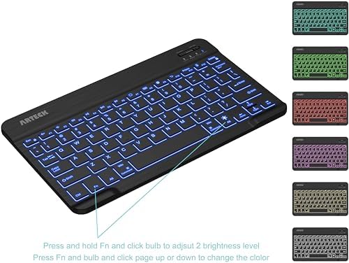 Ultra-Light Slim Backlit Bluetooth Keyboard – 7 Color Customizable Lights, 6-Month Rechargeable Battery, Multi-Device Compatibility for i OS, Android, Windows Tablets & Smartphones – Perfect for On-the-Go Productivity