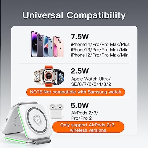 Magnetic 3-in-1 Travel Charging Station for Apple Devices – Ultra-Fast Wireless Charger for i Phone 16/15/14/13/12/Pro/Max/Mini, Air Pods Pro/Wireless, and Apple Watch Series Ultra/SE/10/9/8/7/6/5/4/3/2 – Compact Foldable Design for Ultimate Portability and Compatibility, Ideal for Busy Professionals and Travelers Seeking Efficiency and Style
