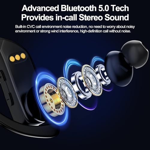 Bluetooth Wireless Earbuds with 48-Hour Playtime, LED Battery Display, and Built-in Microphone for Enhanced Stereo Sound – Ideal for Sports, Running, and Active Lifestyles in Sleek Black Finish