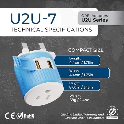 OREI Switzerland Travel Plug Adapter with Dual USB Ports – Ultimate Type J Charging Solution for USA Devices – Fast, Efficient Power for i Phones, Laptops, Tablets & More – Essential Travel Accessory for Hassle-Free Connectivity