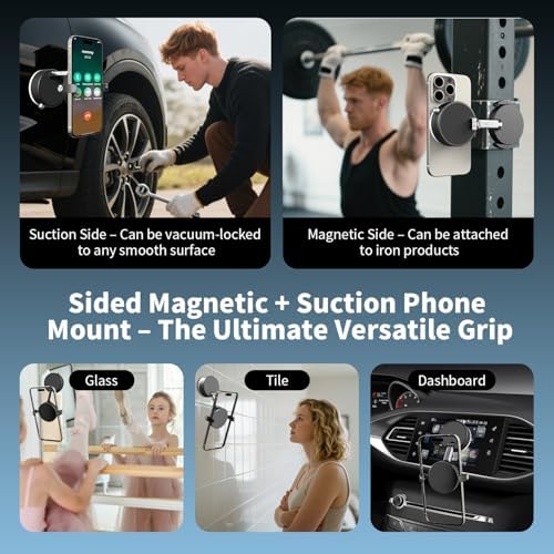 Ultimate 2-in-1 Magnetic Suction Cup Phone Mount for Car & Gym – Versatile Dashboard and Windshield Holder with Foldable Design for Maximum Portability – Perfect for Hands-Free Navigation, Music Control, and Mirror Mounting Solutions – Superior Smartphone Compatibility and Easy Installation
