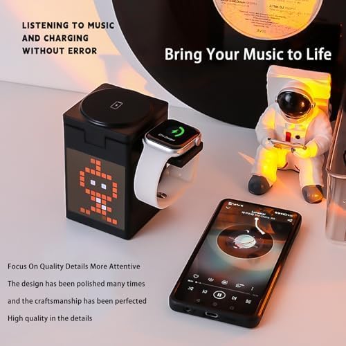 Ultimate 3-in-1 Wireless Charging Station with Bluetooth 5.3 Speaker & Adjustable Alarm Clock – 15 W Qi-Compatible Magnetic Fast Charger for 3 Devices, Enhanced Audio Experience, USB Type-C Ports, Mood Lighting & Voice Assistant Compatibility – Ideal Bedside & Desk Organizer in Sleek Black