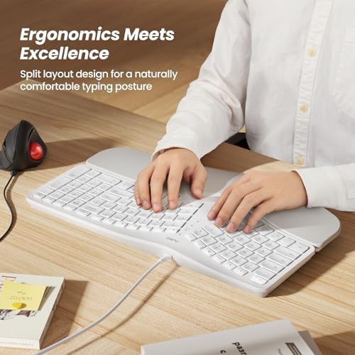 Nulea RT05 C Wired Ergonomic Split Keyboard with Cushioned Wrist Rest – Ultimate Comfort and Adjustable Tilt for Windows/Mac Users, Plug-and-Play USB Corded Design for Enhanced Typing Efficiency and Reduced Strain