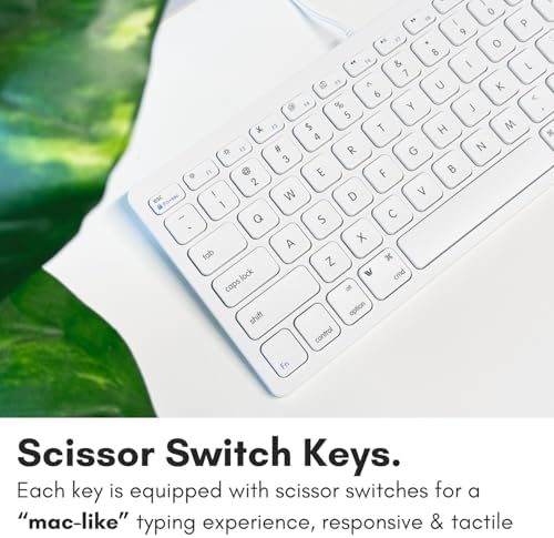 Compact Macally Wired Keyboard for Mac and Windows – Sleek USB Mini Keyboard with 78 Scissor Switch Keys – Effortless Plug and Play Design for Enhanced Typing Speed – Ideal Space-Saving Solution for Modern Workspaces – Durable Aluminum Finish for Long-lasting Performance and Style