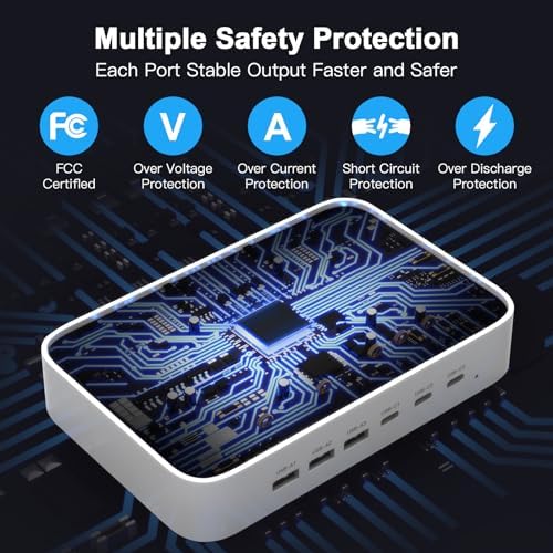 MSTJRY 90 W 6-Port USB C Fast Charging Station – Multi-Device Power Hub with Adjustable Organizers for i Phone, i Pad, Tablets & More – High-Speed PD Charger Dock for Home, Office & Classroom Efficiency