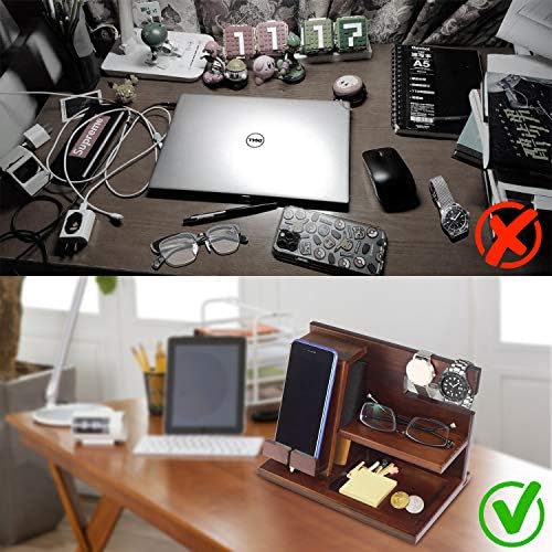 Gifts for Men Wood Phone Docking Station,Nightstand Organizer Desk Accessories,Key Holder Watch Organizer,Gift for Dad Birthday,Mens Gift in Anniversary Christmas Easter Halloween,Black – Enhanced Compatibility and Speed