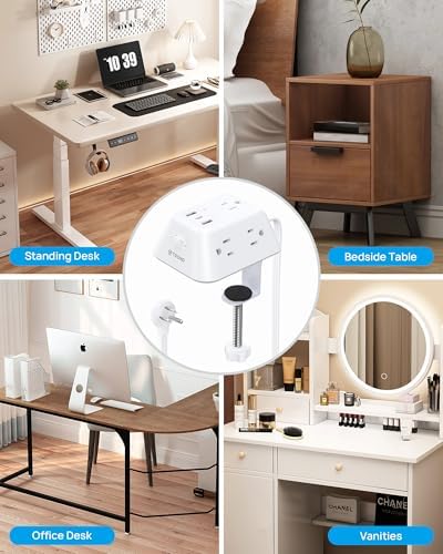 Ultimate Desk Clamp Power Strip: 5 AC Outlets & 3 USB Fast Charging Ports, Mountable Surge Protector for Home Office & Gaming, Fits 1.97″ Thick Table Edges, 6 FT Flexible Extension Cord, Enhance Productivity & Organize Your Workspace