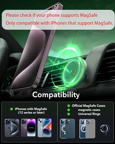 15 W Magnetic Car Mount Charger with 360° Adjustable Arm – Versatile Mag Safe Phone Holder for Dashboard, Windscreen & Vent Installation – Quick Power-Up for Enhanced Compatibility & Hands-Free Navigation