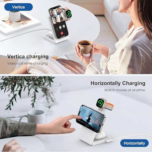 Ultimate 3-in-1 Magnetic Wireless Charging Station – High-Speed 20 W Foldable Charger for i Phone 12-16 Series, Apple Watch 10/Ultra 2, and Air Pods 4 – Portable Travel-Friendly Design with Adapter for Seamless Power Solutions