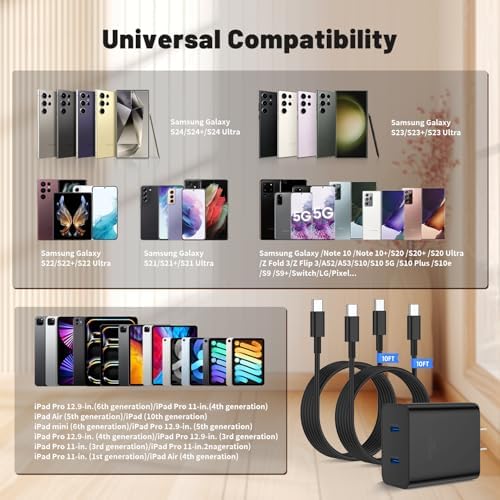 45 W Samsung Super Fast Charger Duo with 10 ft USB C to C Cable – Ultimate Charging Solution for Galaxy S25/S24/S23/S22 Series and Note 20/10 – Enhanced Speed, Versatile Use, and Durable Design for Everyday Convenience