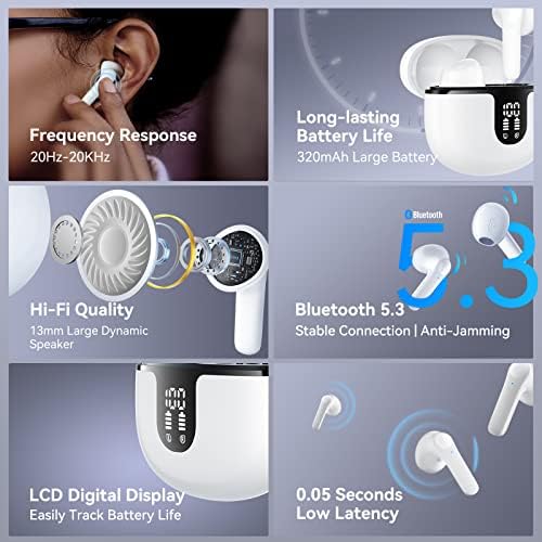 2024 Bluetooth 5.3 Wireless Earbuds – Premium Hi-Fi Stereo Sound with Advanced Noise Cancellation, 72-Hour Playtime, IP5 Waterproof Design, Ergonomic Comfort & LED Battery Indicator for Ultimate Audio Freedom