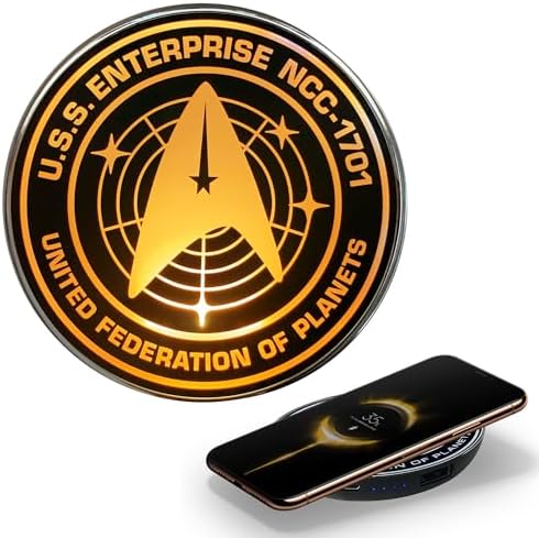 Star Trek Illuminating Wireless Charger & Backup Battery Pack – Sci-Fi Inspired Portable Phone Charger with Light-Up Transporter Pad Logo for Enhanced Compatibility and Fast Charging – Ultimate Gift for Star Trek Fans and Tech Enthusiasts