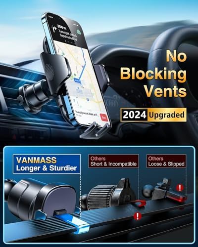 VANMASS Ace Car Phone Holder Mount – Upgraded Military Steel Hook & Super Suction Cup for Ultimate Hands-Free Navigation – Compatible with i Phone 14, 13, 12 Pro Max & Samsung – Versatile Dashboard, Windshield & Air Vent Stand for Enhanced Driving Safety