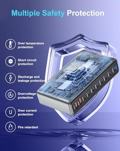 High-Powered 440 W Ga N 8-Port USB-C Charging Hub – Dual PD & PPS Fast Charger for Mac Book Pro/Air, i Phone 16/15/14/13/Pro Max – Compact, Durable Solution for Home, Office & Travel Efficiency