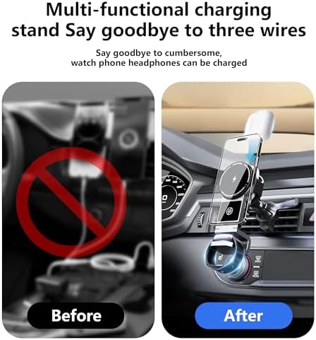 Ultimate 3 in 1 Wireless Car Charger – 15 W Fast Charging Phone Holder & Foldable Magnetic Mount for i Phone, Android, Apple Watch & Air Pods – Unmatched Compatibility & Speed for Seamless On-the-Go Charging