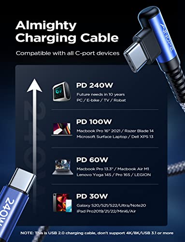 Optimize your charging setup with the AINOPE 240 W USB C to USB C Cable, a 6-foot powerhouse engineered for ultimate speed and flexibility. Featuring a right-angle connector, this fast charging cable is perfect for gaming or multitasking without the clutter of tangled cords. Compatible with the latest devices, including i Phone 16 Pro Max, i Phone 15, Mac Book Air/Pro, i Pad Pro, Samsung Galaxy, and Pixel, it delivers an impressive 240 W power output for rapid charging. The dual-pack offers exceptional value, ensuring you have a reliable charging solution wherever you go. Built with premium materials for durability, the sleek grey and blue design enhances your tech aesthetic while providing long-lasting performance. Elevate your device charging experience with this versatile cable, designed for both home and office use, while ensuring seamless connectivity across all your electronics.