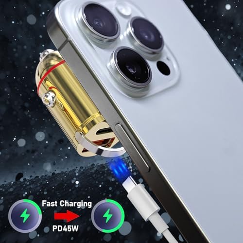 Rapid Charge Dual-Port USB Car Charger Adapter – PD45 W & QC3.0 for i Phone 16 Pro Max, i Pad, Samsung – Sleek Golden-Transparent Design for Ultimate Compatibility – Smart Circuitry Protection for Safe, Efficient Power on the Go – Compact & Lightweight Automotive Accessory for Road Trips and Daily Commutes