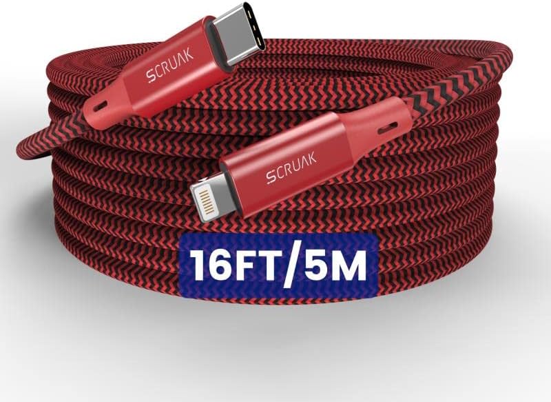 Extra Long 20 Ft MFi Certified USB C to Lightning Charging Cable – Fast Charging Nylon Braided i Phone Cord for Ultimate Flexibility with i Phone 14/14 Pro/14 Pro Max/13/12 and i Pads – Durable and Tangle-Resistant Design for Home, Office, and Travel Use