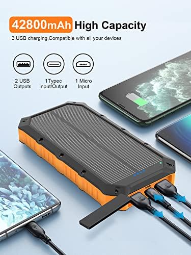 Ultimate 38800 m Ah Waterproof Solar Power Bank – High-Capacity Outdoor Charger with Dual USB-C Ports & Integrated LED Flashlights for i Phone, Samsung, i Pad – Perfect for Camping, Hiking, and Outdoor Adventures