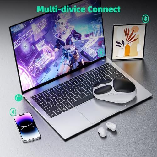 TMICE W2 Bluetooth 5.0 Wireless Mouse & Earphone Combo – Ergonomic Design with 5 Adjustable DPI Settings, Up to 60 Hours Battery Life, Sleek Black Finish for Enhanced Productivity and Seamless Connectivity