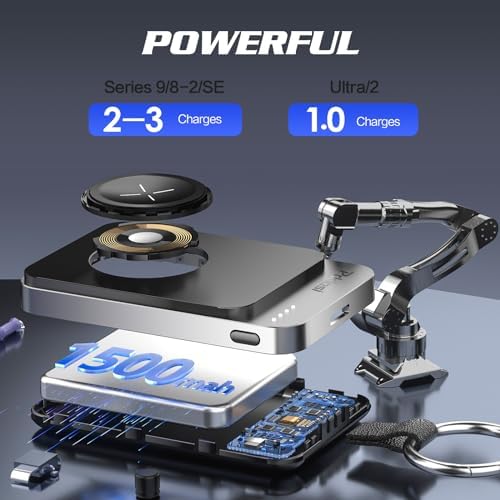 Compact Magnetic Apple Watch Charger Power Bank – 1500 m Ah Keychain Fast Charging Solution for All Models (Series 2-10, SE, Ultra) – Ultimate Portability and Enhanced Compatibility for On-the-Go Lifestyle