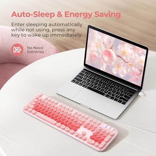 Retro-Inspired Full Size Typewriter Keyboard with Number Pad – Wired USB Keyboards for Windows 7, 8, 10, 11 | Enhance Your Typing Experience with Classic Charm and Modern Efficiency | Perfect for Home and Office Use