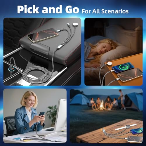 Versatile 3-in-2 Travel Charging Cable for Apple Watch, i Phone 16/15/14 & Android Devices – 5 FT Multi-Device USB-C Charger for Rapid Power & Seamless Compatibility – Your Essential Travel Companion for Effortless Connectivity and Efficient Charging Solutions