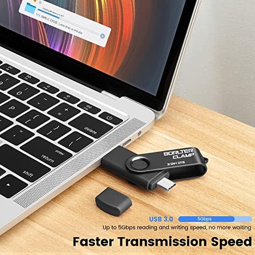 Borlter Clamp 64 GB 3-in-1 USB 3.0 Flash Drive: Versatile OTG Memory Stick with USB C, Micro USB, and USB A Ports for High-Speed Data Transfer Across Android Phones, Tablets, and PCs – Perfect for Samsung Galaxy and LG Users, Compact Storage Solution for Photos and Files