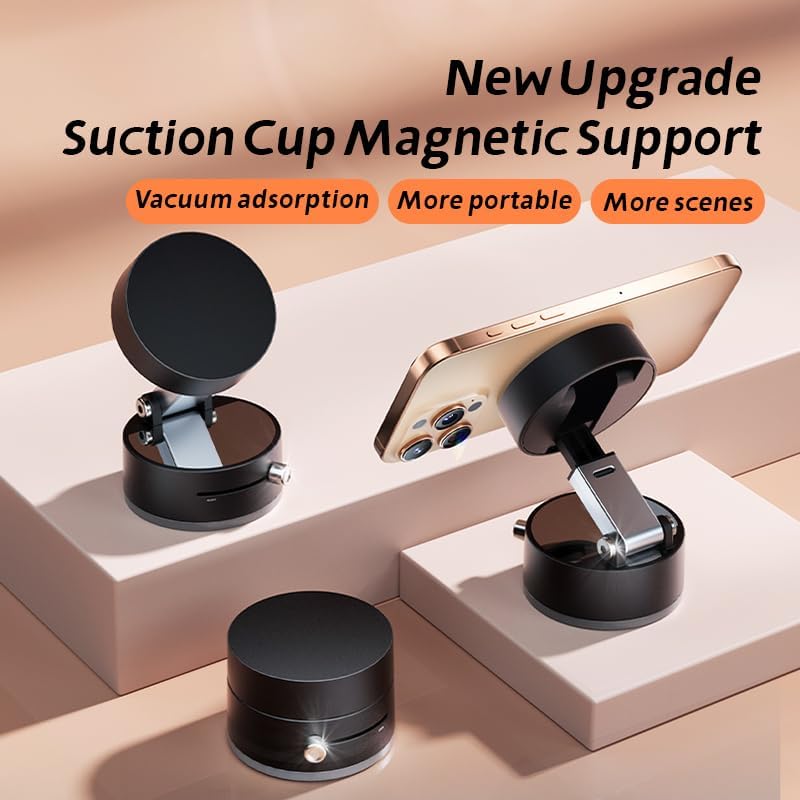 Vacuum Suction Phone Holder, 2025 New Foldable and Retractable Double-Sided Phone Mount Folding Swivel Stand for Car/Mirror/Gym,Phone Holder for Navigation Video Calls(Black) – Enhanced Compatibility and Speed