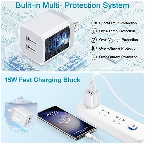 Dual Port USB Wall Charger 5-Pack – 2.1 A Quick Charge Adapter for i Phone & Samsung Devices – Compact Travel Charging Block for Home & Office Use – Enhanced Compatibility for Fast Device Charging