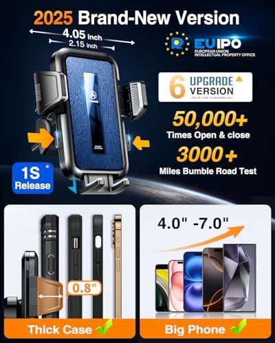 VANMASS 2025 Premium Car Phone Holder – Unmatched 85+ LBS Suction Power for Secure Hands-Free Navigation | Universal Compatibility with i Phone 16 Pro Max, 15, 14, 13 & Android Devices | Versatile Windshield, Dashboard & Air Vent Mount for Maximum Convenience | Durable Design Ensures Safe Driving Experience