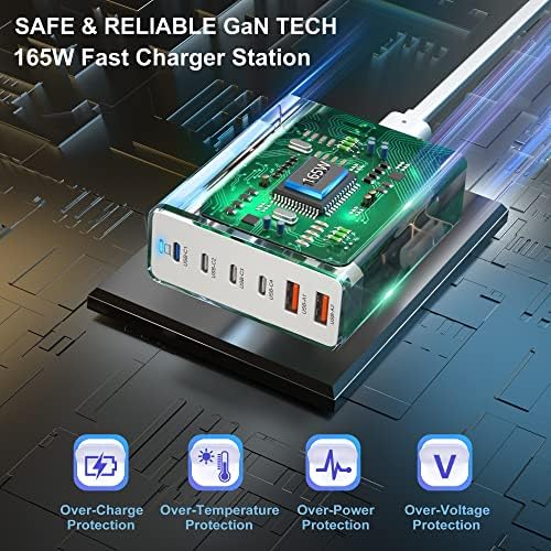 Agtray 165 W Ga N USB-C Power Hub – Ultimate 6-Port Fast Charging Station for Laptops, Tablets, and Smartphones – Compact Travel Adapter with 65 W Power Delivery for Mac Book, i Phone 16/15 Pro, Galaxy S25/S24, and Google Pixel – Exceptional Efficiency with Broad Device Compatibility