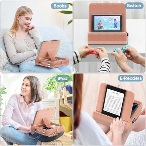 KDD Multifunctional Tablet Pillow Stand – Adjustable Foldable i Pad Holder for Bed, Lap, and Desk with Soft Pad Dock and Stylus Storage – Compatible with i Pad Pro (12.9, 10.5, 11), Air, Mini, Phones, and Books – Ultimate Comfort and Versatility for Hands-Free Use