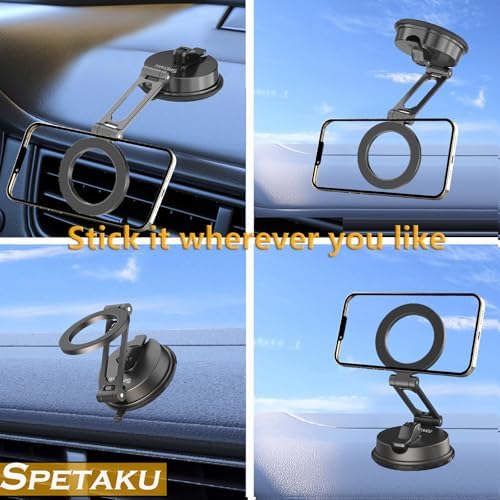 Revolutionary Magnetic Car Phone Holder for Magsafe i Phone 12-16 Series | 360-Degree Rotating Dashboard & Windshield Mount | Universal Cellphone Cradle with Foldable Alloy Design | Dual Vacuum & Adhesive Mounting for Ultimate Stability and Hands-Free Navigation