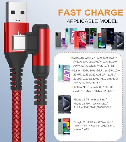 sweguard 10 FT Right Angle USB Type C Charger Cable – Durable Nylon Braided 2-Pack for i Phone 15/16 Pro Max & Samsung Galaxy Models – Enhanced Fast Charging & Tangle-Resistant Design for Ultimate Convenience and Performance
