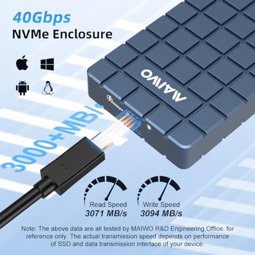 MAIWO 40 Gbps M.2 NVMe SSD Enclosure – Ultra-Fast USB4 Type-C Adapter for 8 TB SSDs – Tool-Free Installation with Thunderbolt 3/4 Compatibility – Durable Aluminum Alloy Design for Optimal Heat Dissipation – Perfect for Gamers and Creative Professionals