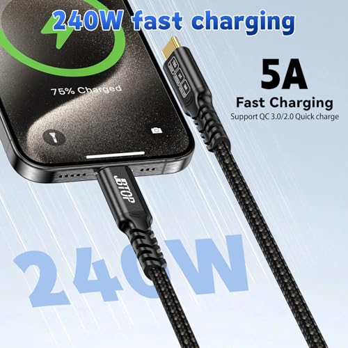 Ultra-Fast 80 Gbps USB-C Charging Cable – 1.5 FT Thunderbolt 5/4/3 Compatible – 240 W Power Delivery for i Phone 16/Pro/Plus/Pro Max & Samsung Galaxy – Dual 8 K/Single 16 K Video Output for Maximum Performance – Unmatched Speed & Durability for Tech Enthusiasts