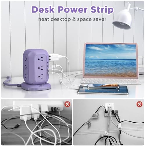 Ultimate Power Strip Tower with USB Ports – Ai Joy 12 AC Outlet Surge Protector and 4 USB Charging Station with 10 Ft Extension Cord, Overload Protection for Home, Office, and Dorm Use – Space-Saving Design for Enhanced Device Compatibility and Fast Charging