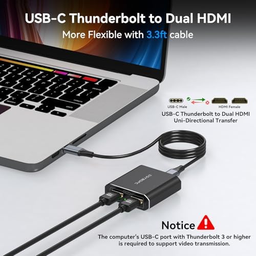 Unlock Your Full Potential with the USB C to Dual HDMI Adapter – Dual 4 K@60 Hz Extended Display for Mac Book Pro & Air – Effortless Plug-and-Play Setup for Gamers & Professionals – Experience Unmatched Productivity with Stunning Visuals and Seamless Multitasking