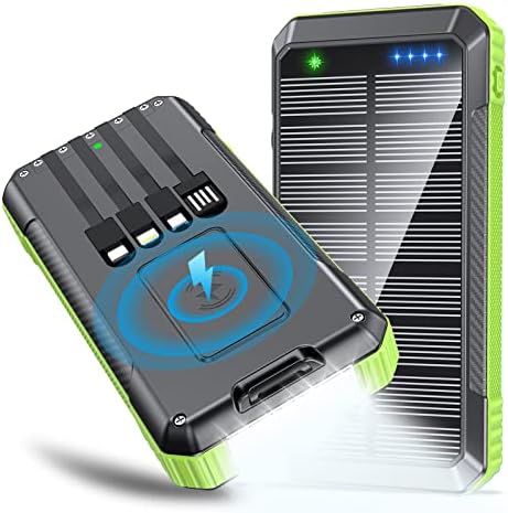 Ultimate Solar Power Bank – 33,800 m Ah Wireless Charger with 4 Built-in Cables & 7 Outputs, 22.5 W Fast Charging for Outdoor Adventures – LED Camping Lights, Weather-Resistant Design, Compatible with All Mobile Devices – Eco-Friendly Portable Charger in Red
