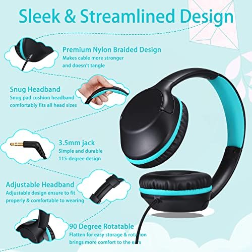 Volume-Limited Over-Ear Kids Headphones – Safe 94 d B Design for Ear Protection – Ultra-Lightweight & Foldable – Perfect for School, Gaming, and Daily Adventures – Trendy Blue Color Compatible with Tablets, PCs, and Smartphones
